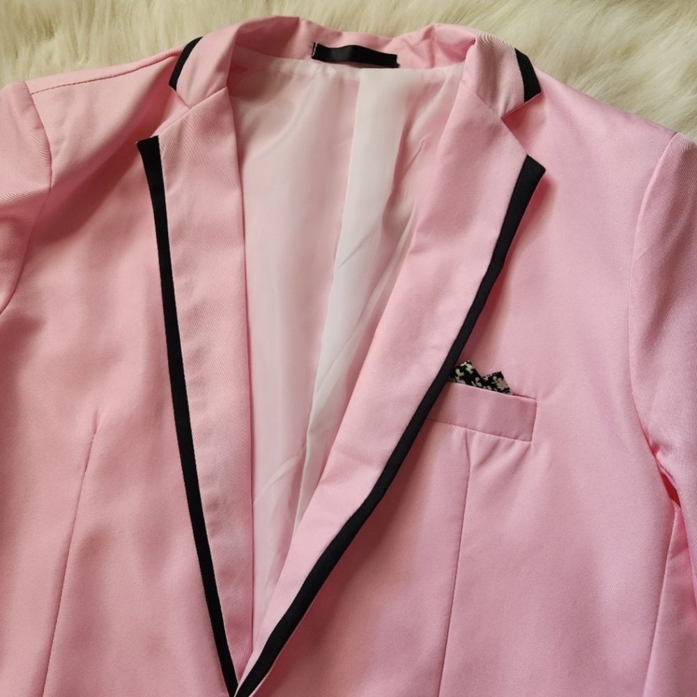 Cloudstyle Mens Casual Slim Fit Suit Jacket (Pink) - Picture 9 of 14